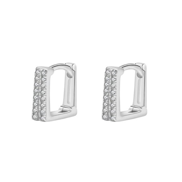 *925 Sterling Silver Diamond Square Hoop Earrigs - Picture 9 of 9